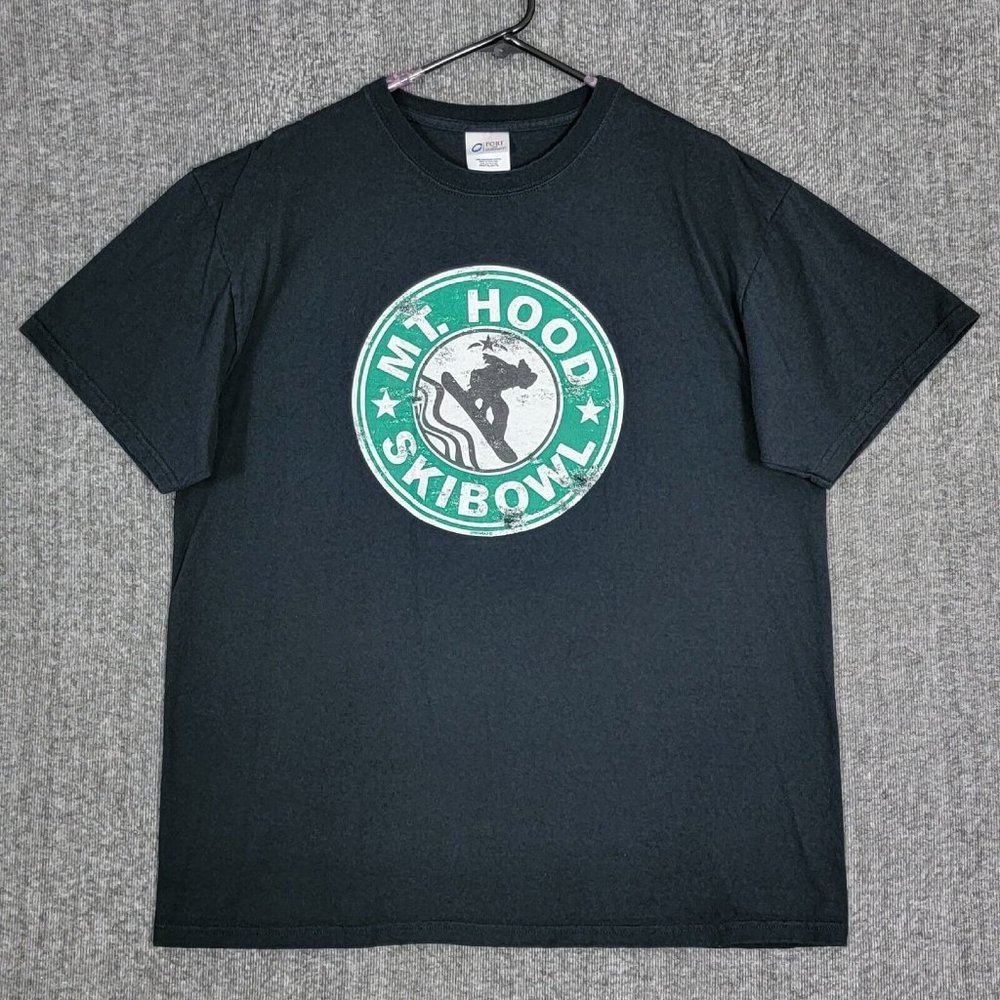 Mt Hood T-Shirt Mens XL Black Oregon Skibowl Ski Hiking Snow Destination Mount